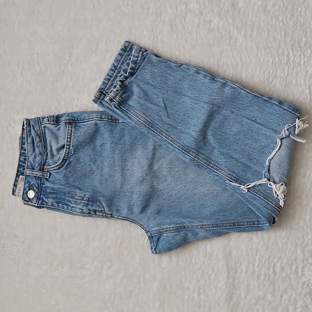 Topshop Distressed High Rise Mom Jeans Light Wash 25 Blue - Picture 7 of 11
